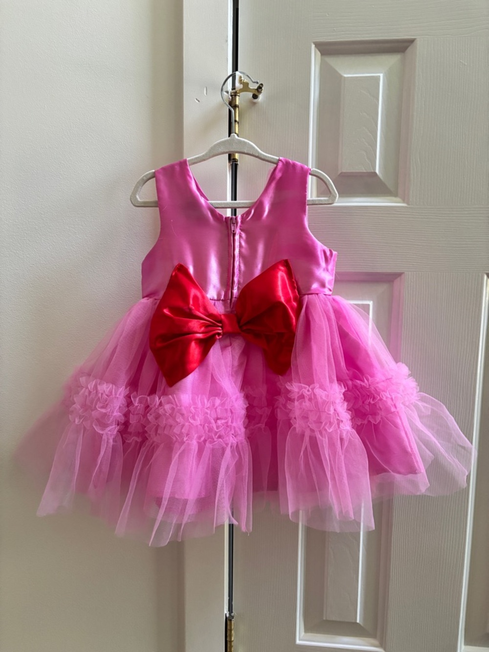 NWT Pink Ruffle Tulle Party Dress 2T | Red Bow Back | Birthday Flower Girl